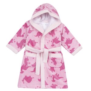 Accappatoio bimba CHICCO color rosa con dettagli bianchi, tema dinosauri