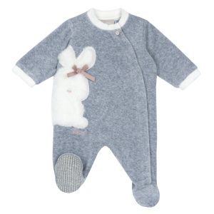 Tutina  CHICCO, manica lunga in morbida ciniglia, modello girocollo, color grigio con coniglietta in pelliccetta