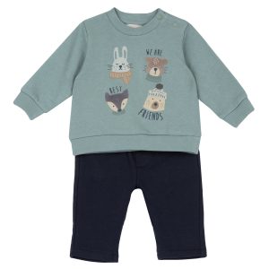 Completo  tuta CHICCO invernale color verde salvia e blu con stampa animaletti
