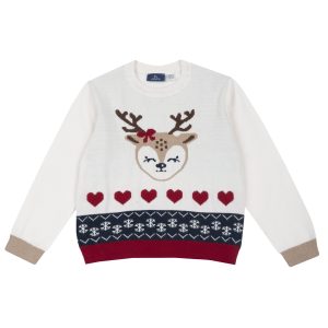 Maglione CHICCO invernale Natale per bambina color bianco e rosso con intarsio renna centrale
