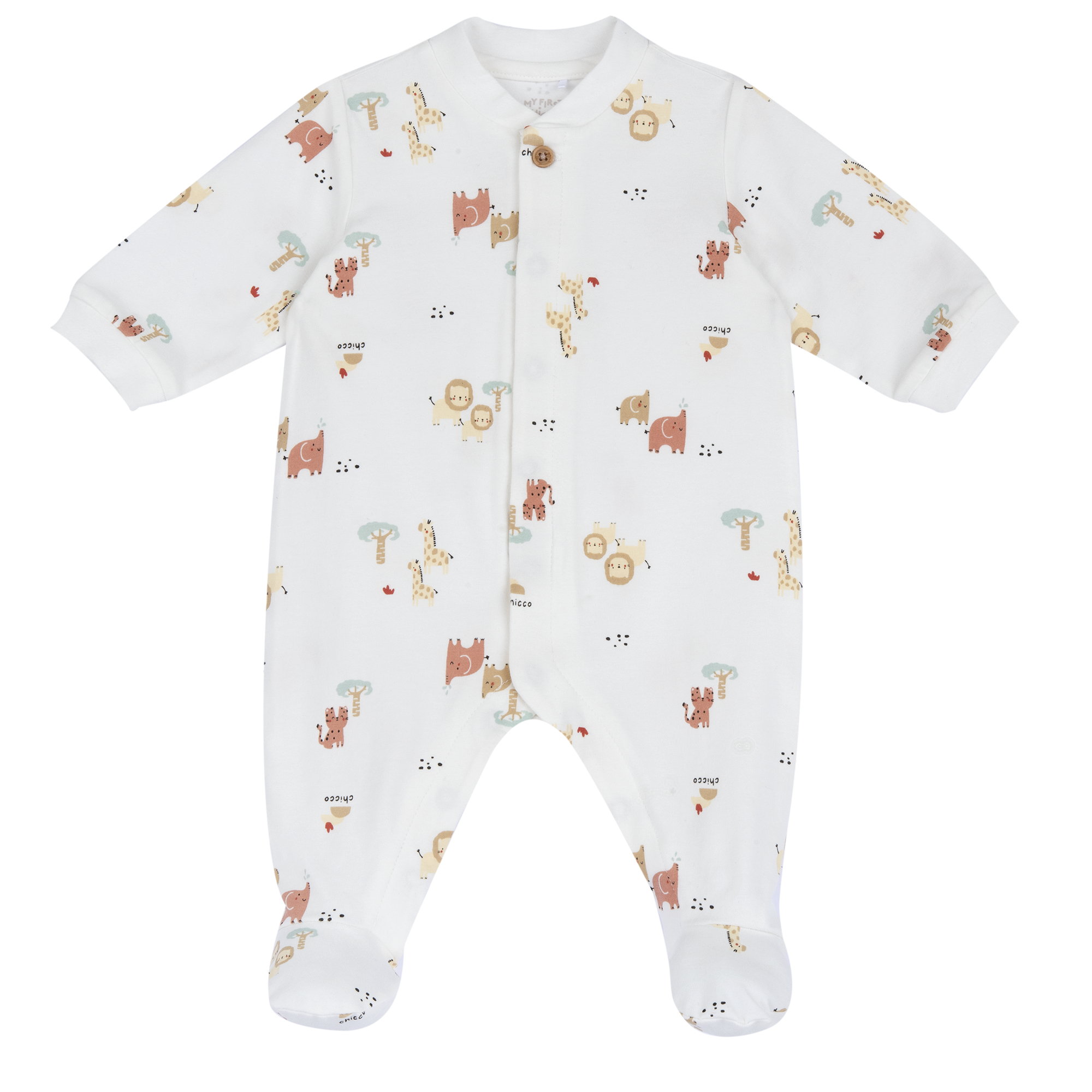 Tutina CHICCO, manica lunga in cotone interloc, color avorio con stampa animaletti - immagine 2