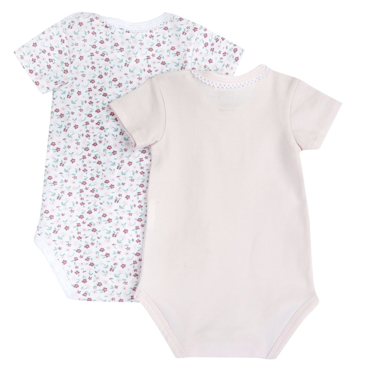 Set 2 body CHICCO mezza manica per neonata in cotone estivo. Disegno tenere conigliette e fiorellini - immagine 3