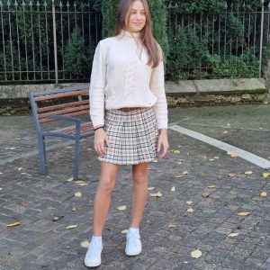 Gonna GUESS per ragazza stile kilt in tartan scozzese base beige + cintura