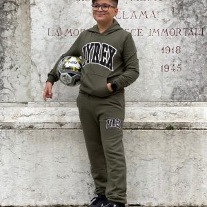 Tuta PYREX invernale per ragazzo con felpa girocollo e cappuccio + pantalone verde militare