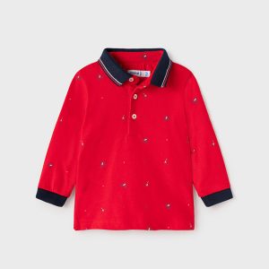 T-shirt modello polo MAYORAL per bambino, color rosso con colletto blu