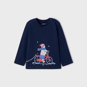 T-shirt MAYORAL invernale color blu con bimbo in bicicletta