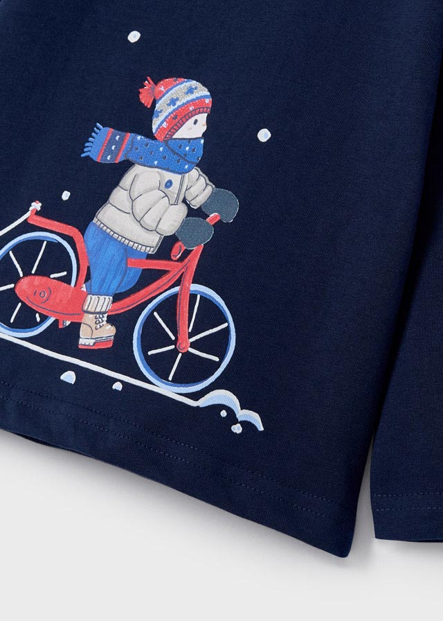 T-shirt MAYORAL invernale color blu con bimbo in bicicletta - immagine 4