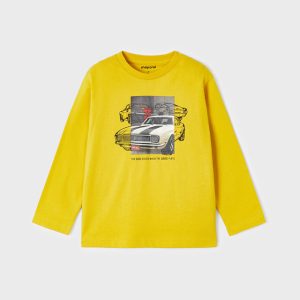 T-shirt MAYORAL in caldo cotone color giallo ocra con stampa macchinine