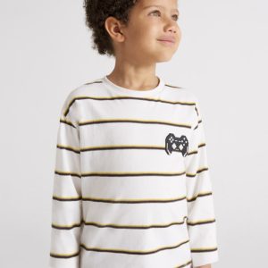 T-shirt MAYORAL in caldo cotone color panna con design a righe gialle