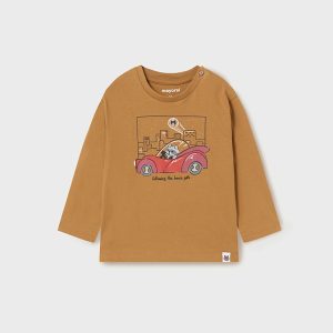 Maglietta t-shirt MAYORAL per bambino color giallo ocra scuro con macchinina e procione