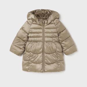 Cappotto piumino MAYORAL invernale per bambina color tortora con cappuccio