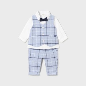 Completo MAYORAL cerimonia battesimo per neonato fantasia scozzese azzurra