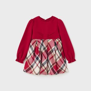 Abito MAYORAL Natale cerimonia per bambina color rosso con gonna scozzese panna e rossa