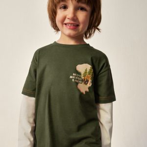 T-shirt MAYORAL manica lunga per bambino color verde con maniche avorio