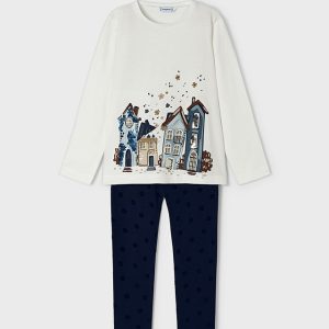 Completo manica lunga MAYORAL, 100% caldo cotone per bambina color panna e blu