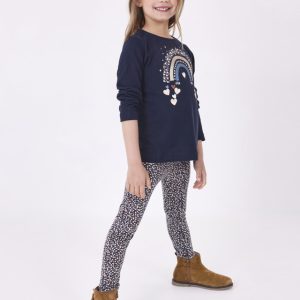 Completo manica lunga MAYORAL, 100% caldo cotone per bambina color blu con stampa cuoricini