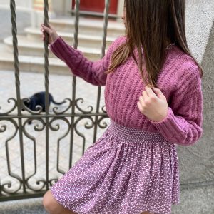 Abito IDO per ragazza color prugna con motivo + maglioncino in tricot color prugna
