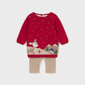 Completo MAYORAL in cotone invernale per bambina color rosso e beige