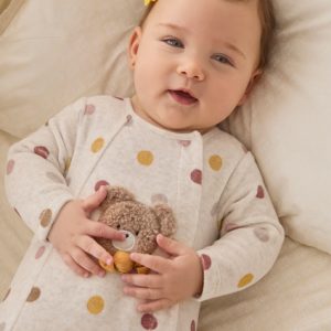 Tutina pigiamino MAYORAL, manica lunga, modello girocollo, color beige a pois colorati