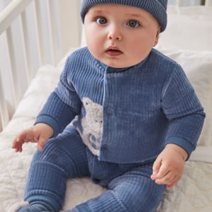 Tutina pigiamino MAYORAL, manica lunga, modello girocollo, color blu indaco con orsetto