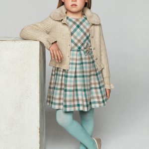 Abito invernale MAYORAL  per bambina in fantasia scozzese beige marrone e verde