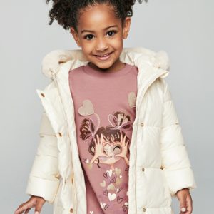 Abito invernale MAYORAL  per bambina color rosa antico con stampa bimbetta e cuoricini