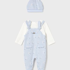 Tutina MAYORAL, manica lunga in morbido cotone interloc, modello girocollo, color azzurro con coniglietti