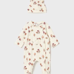 Tutina  MAYORAL, manica lunga in morbido cotone interloc, modello girocollo, design con piccoli funghetti