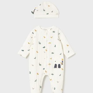 Tutina  MAYORAL, manica lunga in morbido cotone interloc, modello girocollo, design con piccoli dinosauri