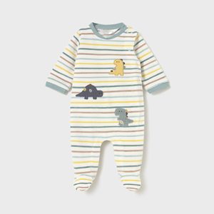 Tutina  MAYORAL, manica lunga in morbida ciniglia, modello girocollo, design a righe con animaletti