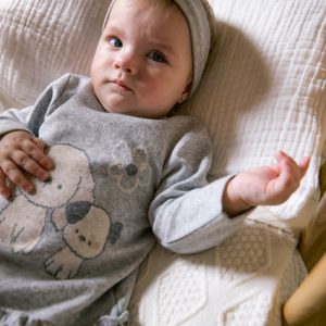 Abitino  MAYORAL, manica lunga in morbida felpa, color grigio con cagnoline e cerchietto