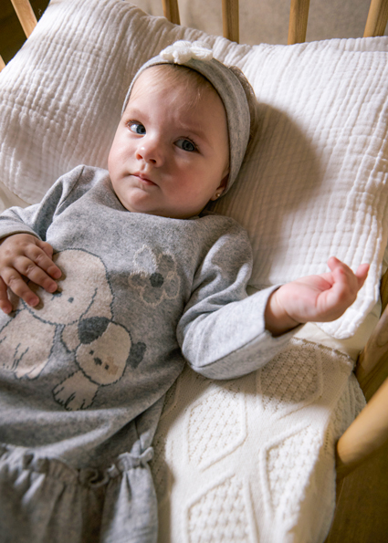 Abitino MAYORAL, manica lunga in morbida felpa, color grigio con cagnoline e cerchietto