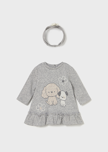 Abitino MAYORAL, manica lunga in morbida felpa, color grigio con cagnoline e cerchietto - immagine 3