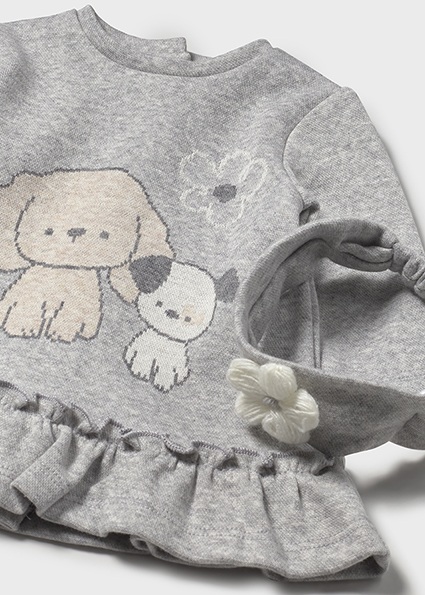 Abitino MAYORAL, manica lunga in morbida felpa, color grigio con cagnoline e cerchietto - immagine 5