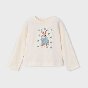 T-shirt MAYORAL per bambina, modello girocollo in caldo cotone color avorio con stampa coniglietto