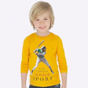 T-shirt MAYORAL in cotone, manica lunga, girocollo, color ocra