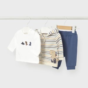 Completo  3 pezzi MAYORAL invernale con giacchina a righe tema draghetto, t-shirt e pantalone