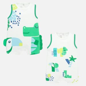 Set di 2 pagliaccetti MAYORAL  per neonato, smanicati, tema animaletti