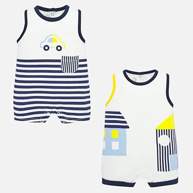 Set di 2 pagliaccetti MAYORAL per neonato, smanicati, tema macchinine - immagine 2