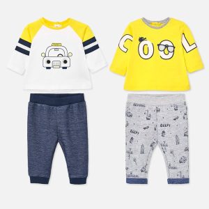 Set 4 pezzi  MAYORAL per neonato, 2 t-shirt manica lunga + 2 pantaloni