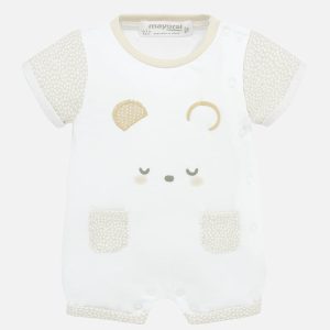 Completo pagliaccetto MAYORAL per neonato, panna e beige con orsacchiotto