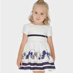 Abito MAYORAL, mezza manica con graziose stampe con fiocchetti oro e blu