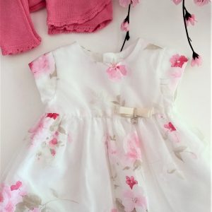 Abito Mayoral cerimonia, color avorio con fantasia floreale rosa