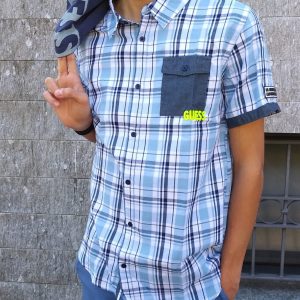 Camicia GUESS fantasia scozzese azzurra