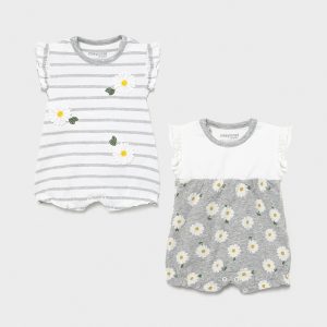 Set 2 tutine corte MAYORAL per neonata bianco e grigio tema margheritine