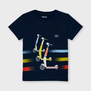 T-shirt MAYORAL color blu con  stampa centrale tema MONOPATTINI