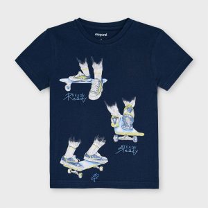 T-shirt MAYORAL color blu con dettagli fluo con stampa centrale skateboard