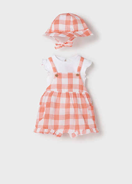 Completo MAYORAL in cotone con salopette color corallo - immagine 2