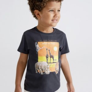 T-shirt MAYORAL per bambino in manica corta nera con stampa giraffe