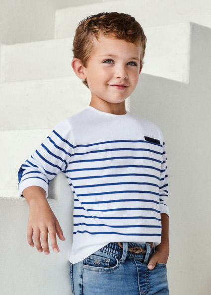 T-shirt MAYORAL per bambino in manica lunga color bianco a righe bluette